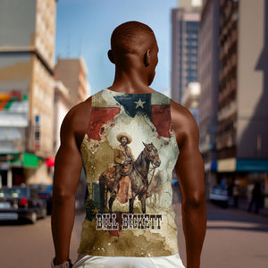 Bill Pickett Texas Flag Men Tank Top Black Cowboy - Vintage Grunge Watercolor - Horseback Rider Heritage