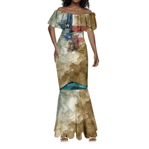 Bill Pickett Texas Flag Mermaid Dress Black Cowboy - Vintage Grunge Watercolor - Horseback Rider Heritage