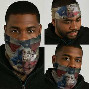 Bill Pickett Texas Flag Neck Gaiter Black Cowboy - Vintage Grunge Watercolor - Horseback Rider Heritage