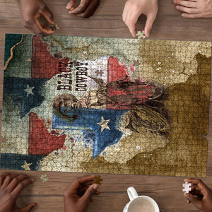 Bill Pickett Texas Flag Puzzle Black Cowboy - Vintage Grunge Watercolor - Horseback Rider Heritage