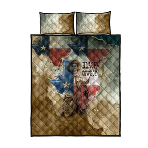 Bill Pickett Texas Flag Quilt Bed Set Black Cowboy - Vintage Grunge Watercolor - Horseback Rider Heritage