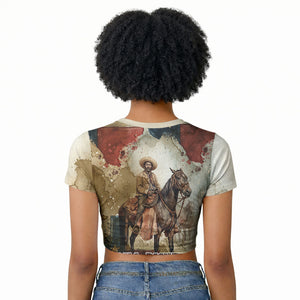 Bill Pickett Texas Flag Raglan Cropped T shirt Black Cowboy - Vintage Grunge Watercolor - Horseback Rider Heritage