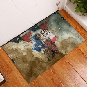 Bill Pickett Texas Flag Rubber Doormat Black Cowboy - Vintage Grunge Watercolor - Horseback Rider Heritage