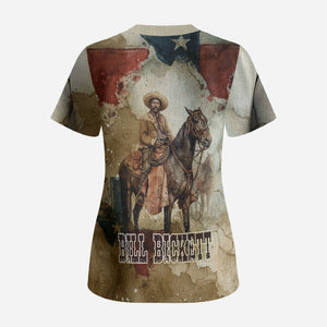 Bill Pickett Texas Flag Scrub Top Black Cowboy - Vintage Grunge Watercolor - Horseback Rider Heritage