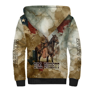 Bill Pickett Texas Flag Sherpa Hoodie Black Cowboy - Vintage Grunge Watercolor - Horseback Rider Heritage