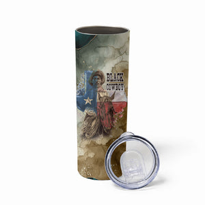 Bill Pickett Texas Flag Skinny Tumbler Black Cowboy - Vintage Grunge Watercolor - Horseback Rider Heritage