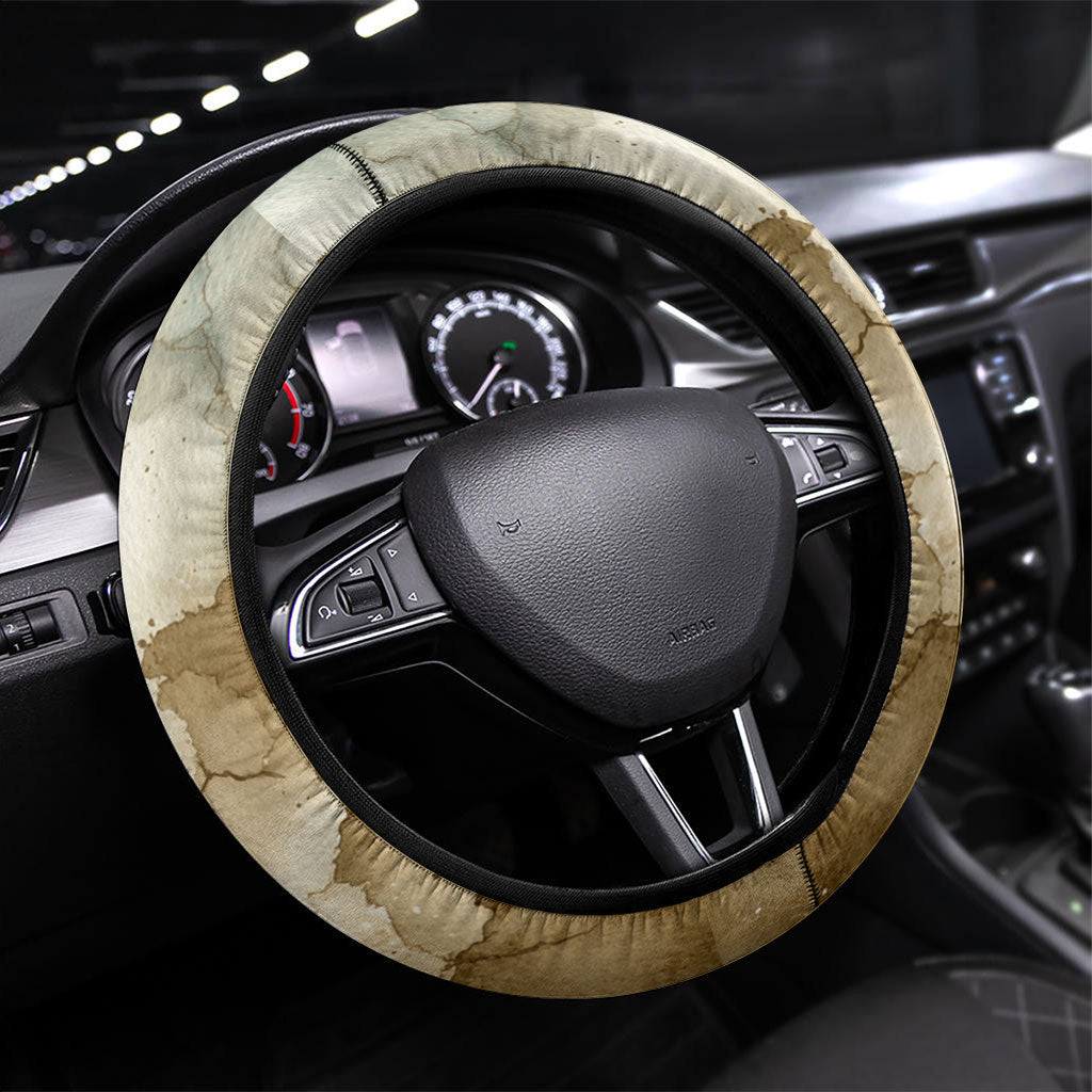 Bill Pickett Texas Flag Steering Wheel Cover Black Cowboy - Vintage Grunge Watercolor - Horseback Rider Heritage
