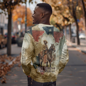 Bill Pickett Texas Flag Sweatshirt Black Cowboy - Vintage Grunge Watercolor - Horseback Rider Heritage