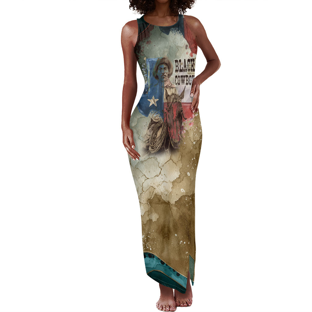 Bill Pickett Texas Flag Tank Maxi Dress Black Cowboy - Vintage Grunge Watercolor - Horseback Rider Heritage