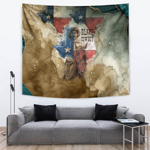 Bill Pickett Texas Flag Tapestry Black Cowboy - Vintage Grunge Watercolor - Horseback Rider Heritage