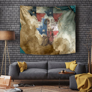 Bill Pickett Texas Flag Tapestry Black Cowboy - Vintage Grunge Watercolor - Horseback Rider Heritage