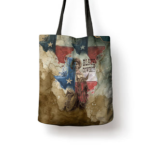 Bill Pickett Texas Flag Tote Bag Black Cowboy - Vintage Grunge Watercolor - Horseback Rider Heritage