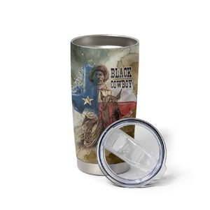 Bill Pickett Texas Flag Tumbler Cup Black Cowboy - Vintage Grunge Watercolor - Horseback Rider Heritage