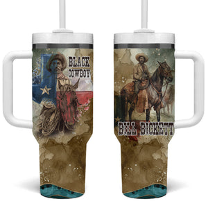Bill Pickett Texas Flag Tumbler With Handle Black Cowboy - Vintage Grunge Watercolor - Horseback Rider Heritage