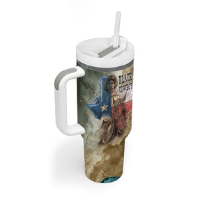 Bill Pickett Texas Flag Tumbler With Handle Black Cowboy - Vintage Grunge Watercolor - Horseback Rider Heritage