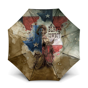 Bill Pickett Texas Flag Umbrella Black Cowboy - Vintage Grunge Watercolor - Horseback Rider Heritage