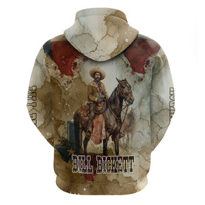 Bill Pickett Texas Flag Zip Hoodie Black Cowboy - Vintage Grunge Watercolor - Horseback Rider Heritage