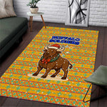 Buffalo Soldiers Christmas Area Rug Yellow Cartoon Buffalo Santa Hat Design - African Pride