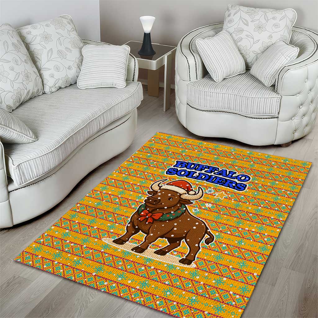 Buffalo Soldiers Christmas Area Rug Yellow Cartoon Buffalo Santa Hat Design - African Pride