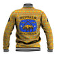 Buffalo Soldiers Christmas Baseball Jacket Yellow Cartoon Buffalo Santa Hat Design - African Pride