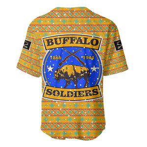 Buffalo Soldiers Christmas Baseball Jersey Yellow Cartoon Buffalo Santa Hat Design - African Pride