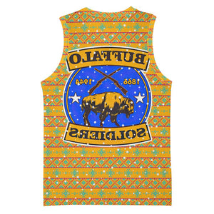Buffalo Soldiers Christmas Basketball Jersey Yellow Cartoon Buffalo Santa Hat Design - African Pride