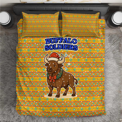 Buffalo Soldiers Christmas Bedding Set Yellow Cartoon Buffalo Santa Hat Design - African Pride