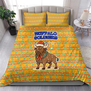 Buffalo Soldiers Christmas Bedding Set Yellow Cartoon Buffalo Santa Hat Design - African Pride