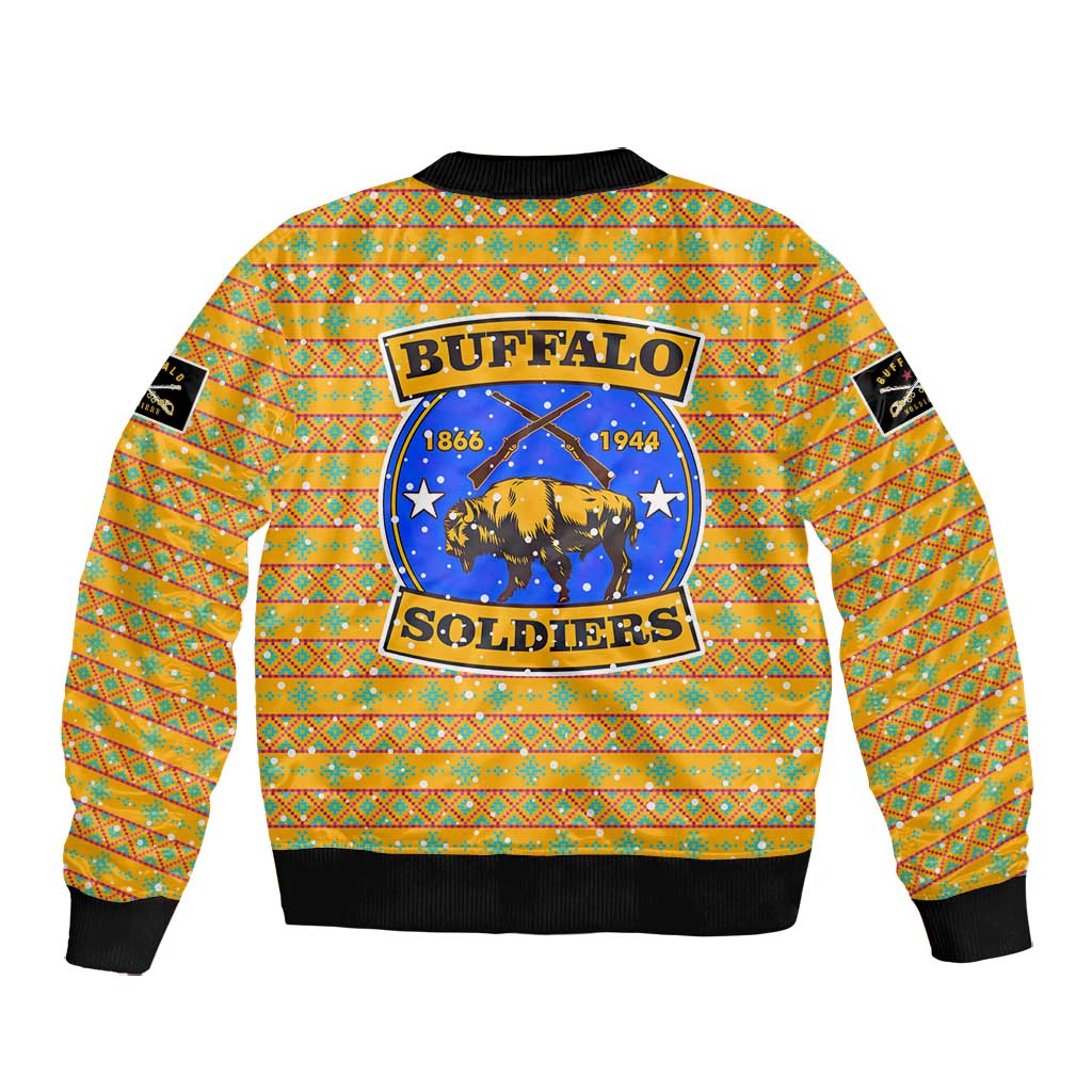 Buffalo Soldiers Christmas Bomber Jacket Yellow Cartoon Buffalo Santa Hat Design - African Pride