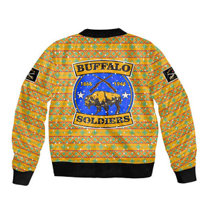 Buffalo Soldiers Christmas Bomber Jacket Yellow Cartoon Buffalo Santa Hat Design - African Pride