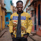 Buffalo Soldiers Christmas Bomber Jacket Yellow Cartoon Buffalo Santa Hat Design - African Pride
