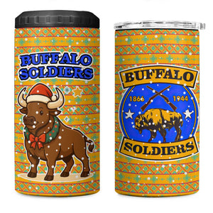 Buffalo Soldiers Christmas 4 in 1 Can Cooler Tumbler Yellow Cartoon Buffalo Santa Hat Design - African Pride