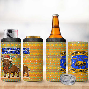 Buffalo Soldiers Christmas 4 in 1 Can Cooler Tumbler Yellow Cartoon Buffalo Santa Hat Design - African Pride