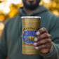 Buffalo Soldiers Christmas 4 in 1 Can Cooler Tumbler Yellow Cartoon Buffalo Santa Hat Design - African Pride