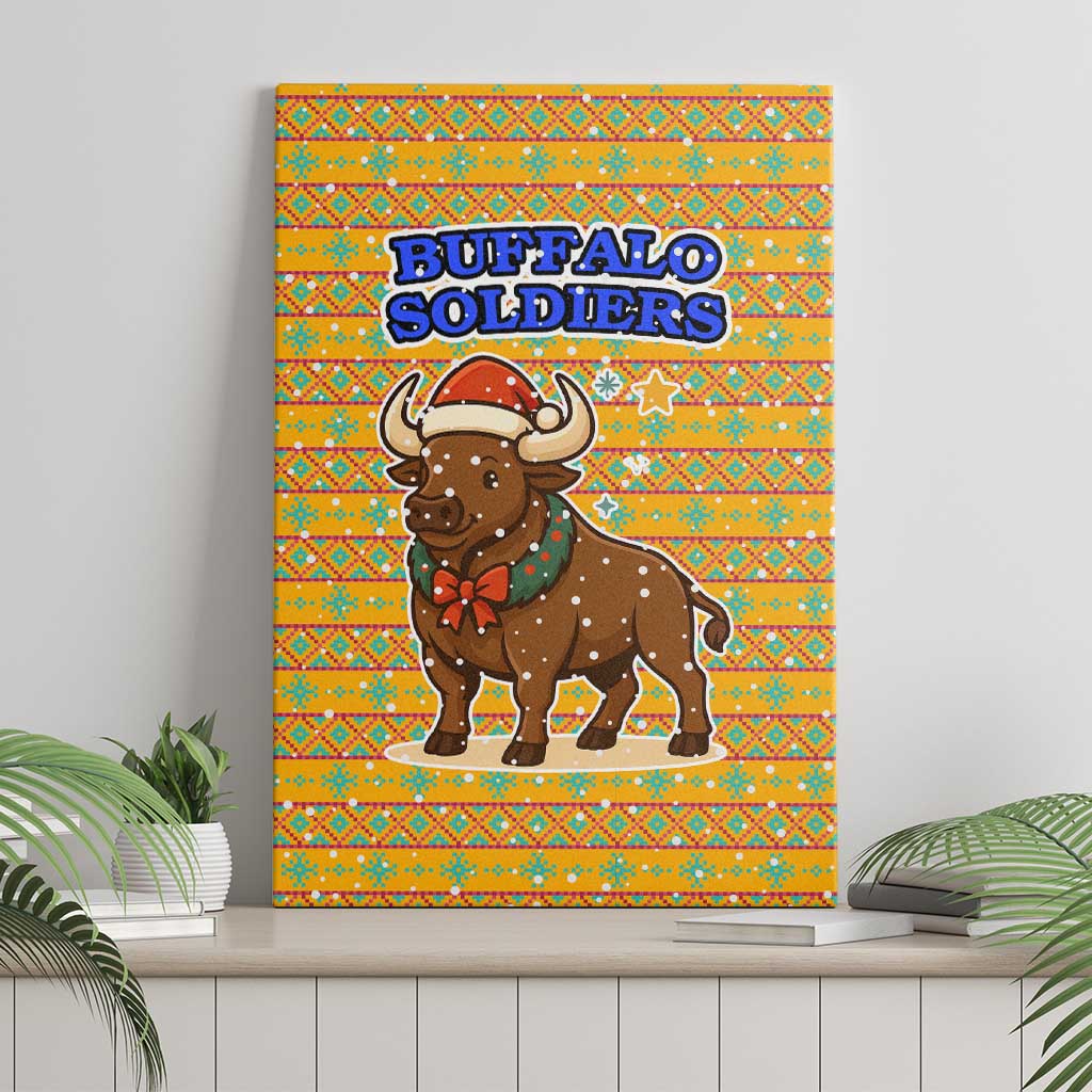 Buffalo Soldiers Christmas Canvas Wall Art Yellow Cartoon Buffalo Santa Hat Design - African Pride