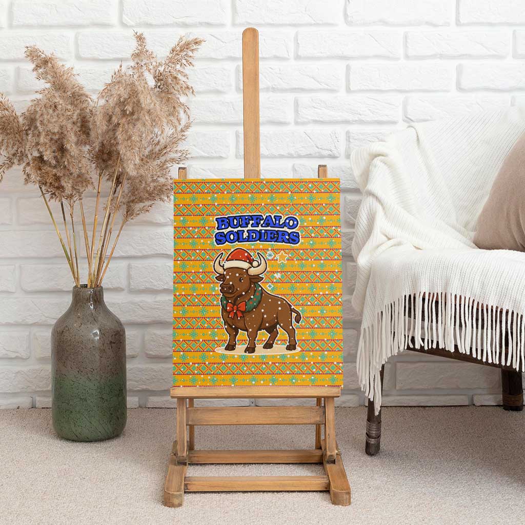 Buffalo Soldiers Christmas Canvas Wall Art Yellow Cartoon Buffalo Santa Hat Design - African Pride