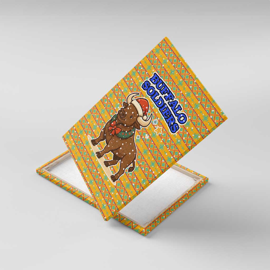 Buffalo Soldiers Christmas Canvas Wall Art Yellow Cartoon Buffalo Santa Hat Design - African Pride