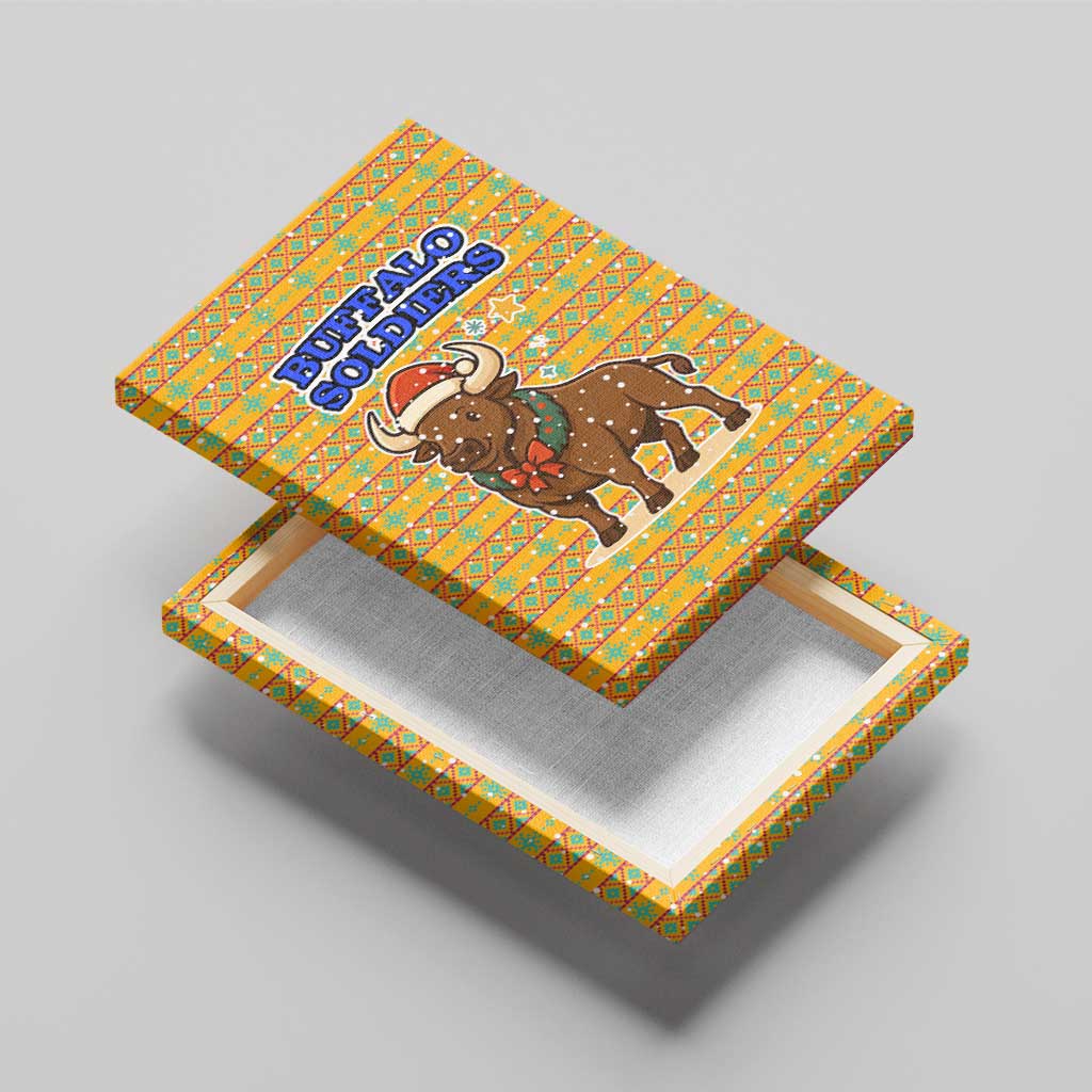 Buffalo Soldiers Christmas Canvas Wall Art Yellow Cartoon Buffalo Santa Hat Design - African Pride