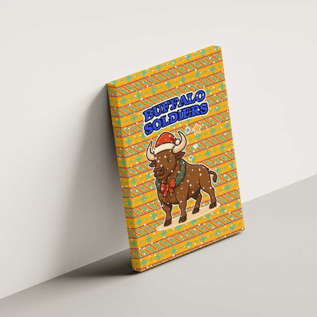 Buffalo Soldiers Christmas Canvas Wall Art Yellow Cartoon Buffalo Santa Hat Design - African Pride