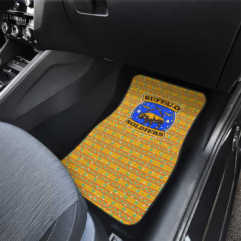 Buffalo Soldiers Christmas Car Mats Yellow Cartoon Buffalo Santa Hat Design - African Pride