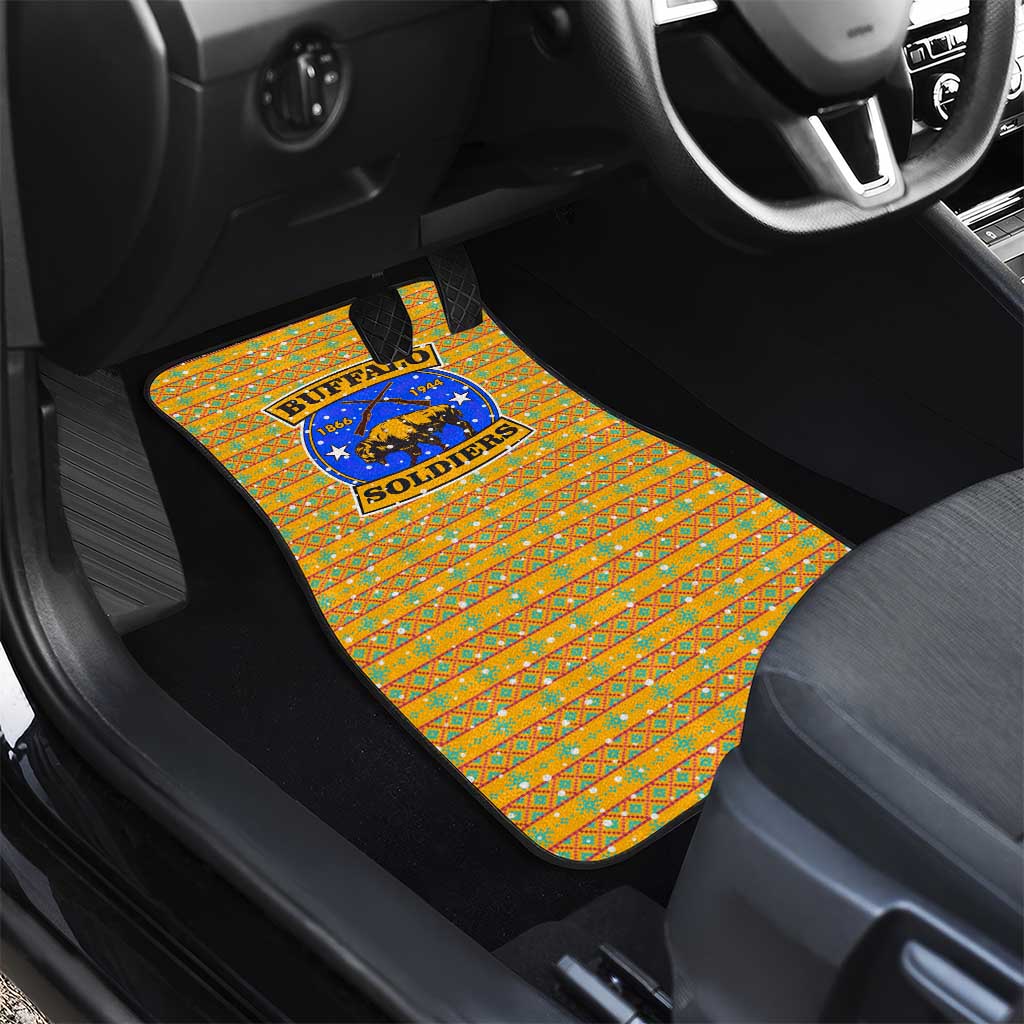Buffalo Soldiers Christmas Car Mats Yellow Cartoon Buffalo Santa Hat Design - African Pride