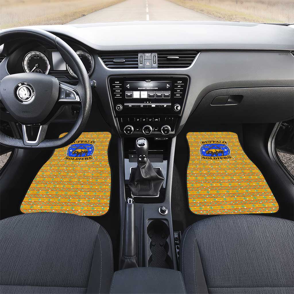 Buffalo Soldiers Christmas Car Mats Yellow Cartoon Buffalo Santa Hat Design - African Pride