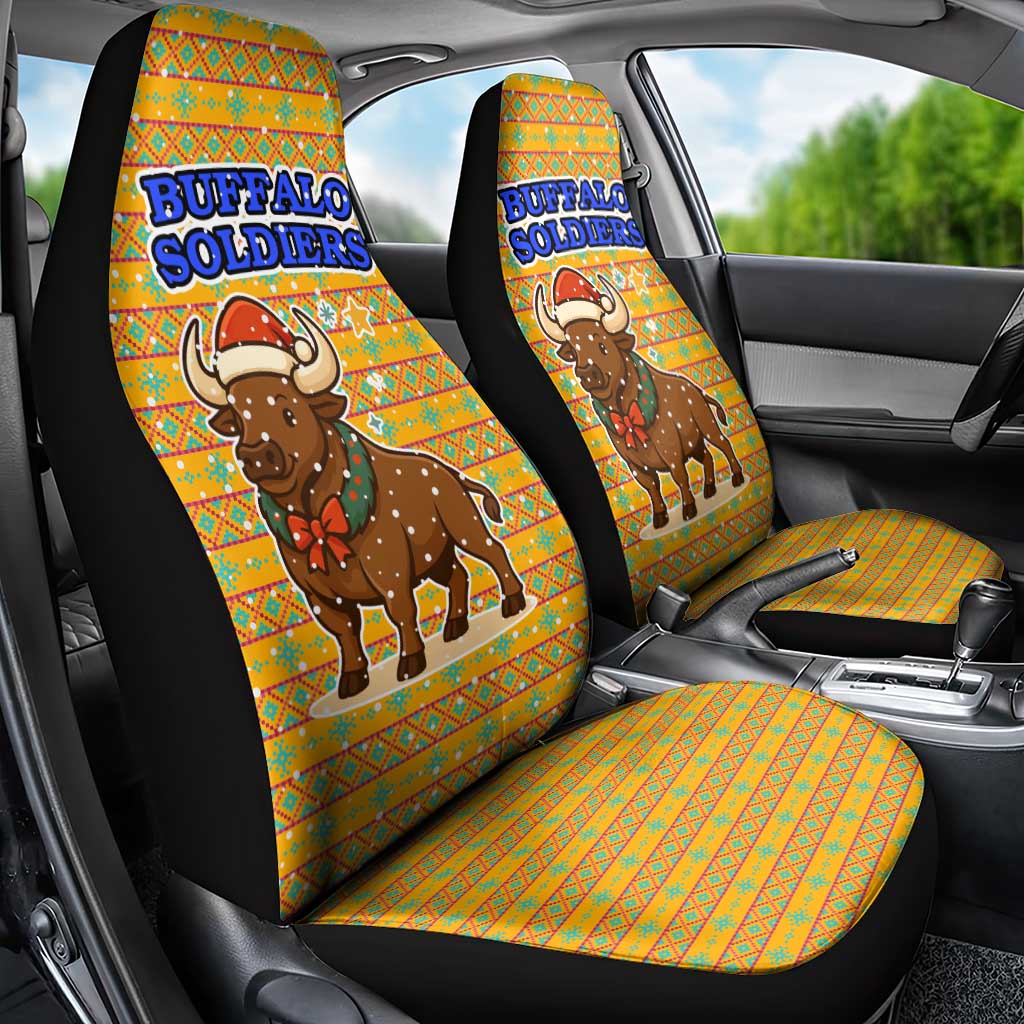 Buffalo Soldiers Christmas Car Seat Cover Yellow Cartoon Buffalo Santa Hat Design - African Pride