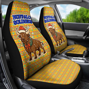 Buffalo Soldiers Christmas Car Seat Cover Yellow Cartoon Buffalo Santa Hat Design - African Pride