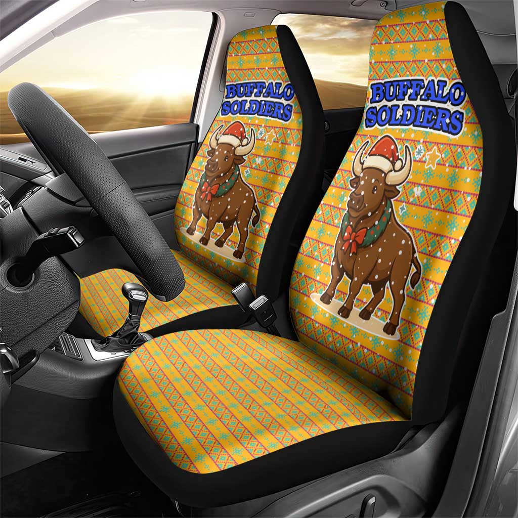 Buffalo Soldiers Christmas Car Seat Cover Yellow Cartoon Buffalo Santa Hat Design - African Pride