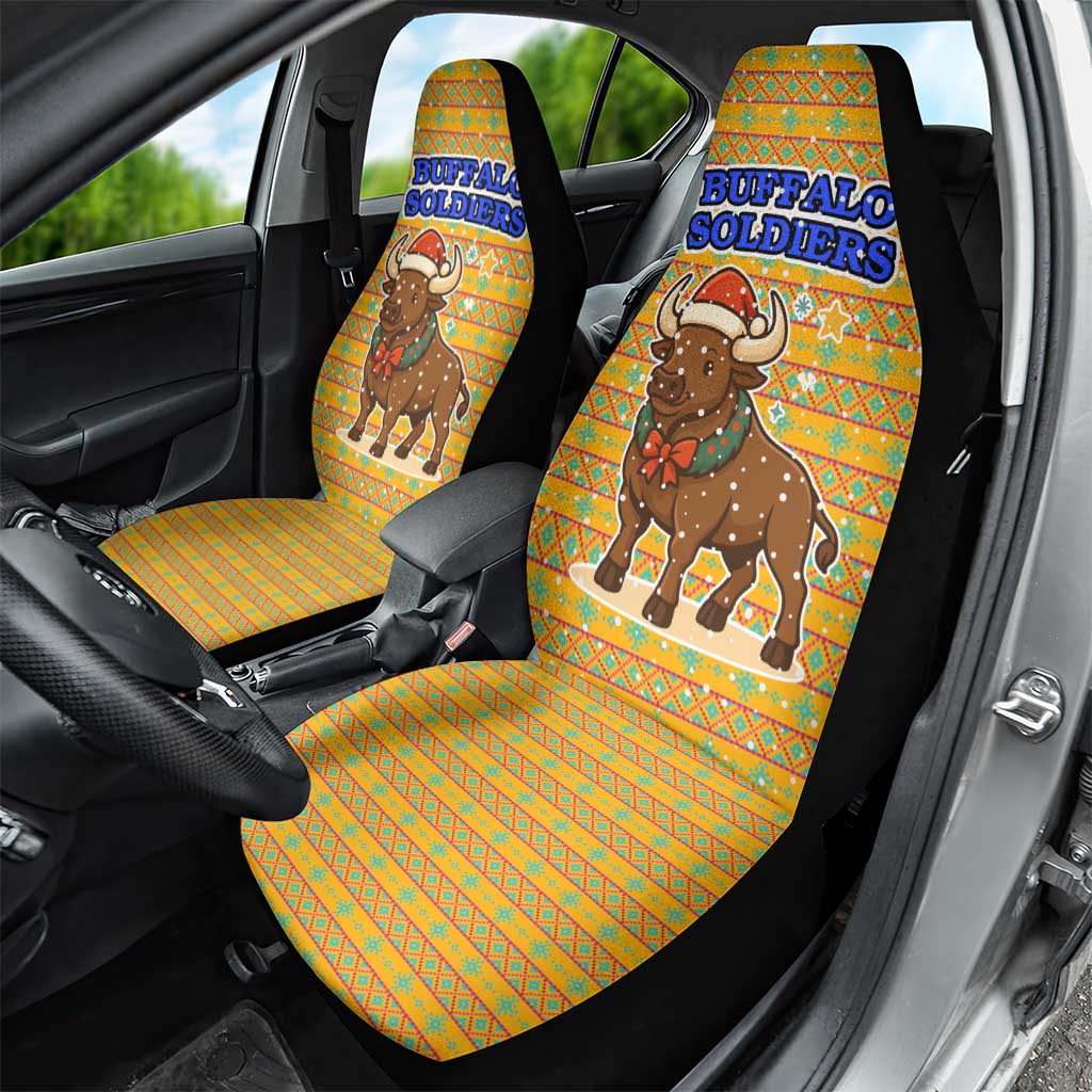 Buffalo Soldiers Christmas Car Seat Cover Yellow Cartoon Buffalo Santa Hat Design - African Pride