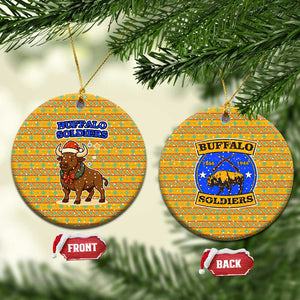 Buffalo Soldiers Christmas Ceramic Ornament Yellow Cartoon Buffalo Santa Hat Design - African Pride