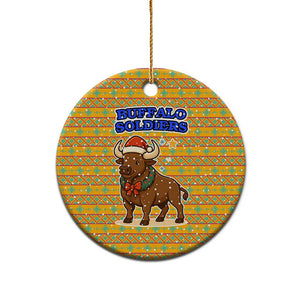 Buffalo Soldiers Christmas Ceramic Ornament Yellow Cartoon Buffalo Santa Hat Design - African Pride