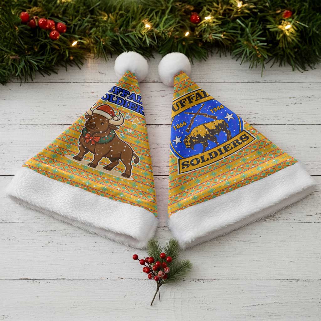 Buffalo Soldiers Christmas Santa Hat Yellow Cartoon Buffalo Santa Hat Design - African Pride