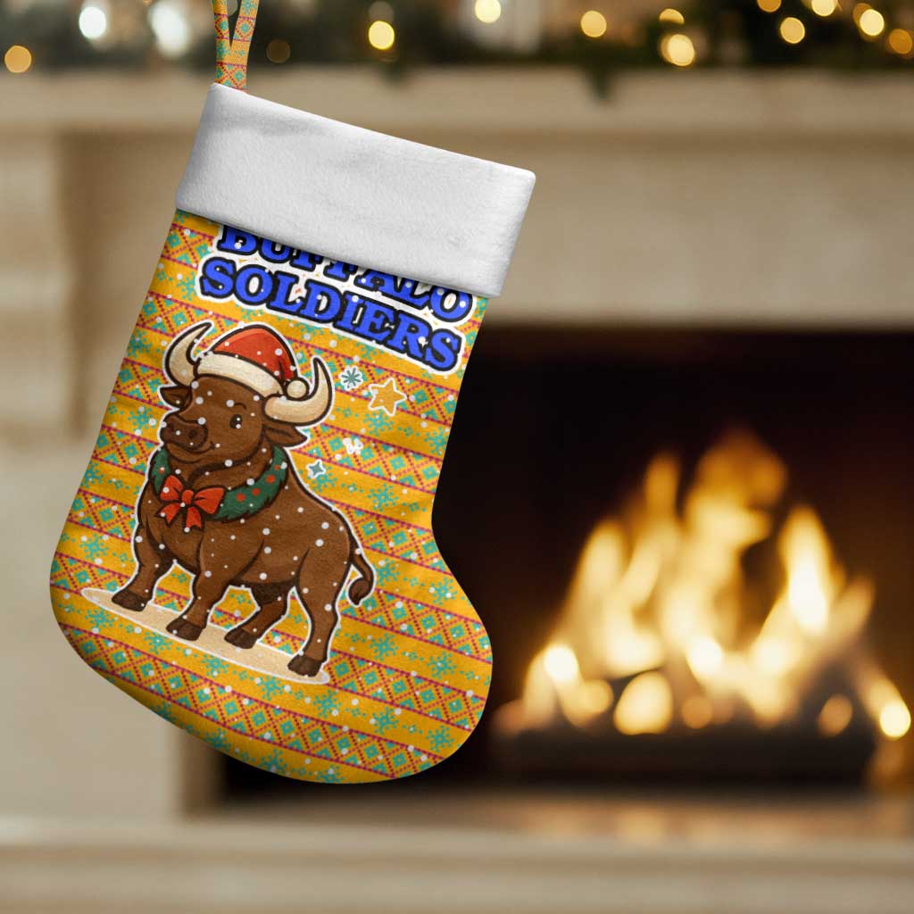 Buffalo Soldiers Christmas Stocking Yellow Cartoon Buffalo Santa Hat Design - African Pride